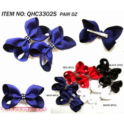 Basic small grosgrain bow with center bling, white, red, navy, black - pairs - need to be carded (included)