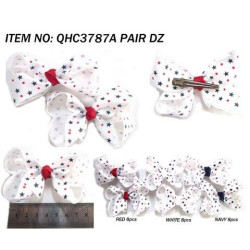 Patriotic Small Grosgrain Bows with Red & Blue Stars - Sold in Pairs - Need to be Carded (included)