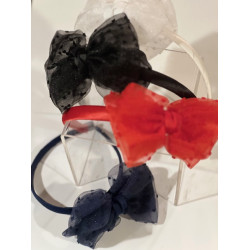Chiffon Style Polka Dot Bow with Satin Middle Red/Navy/Black/White