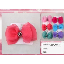 Gauzey bow with bling flower center, pink, red, blue, green OR purple