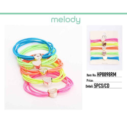 Neon Assorted Hair Ties with Metal Heart or Star