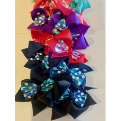 Bright Grosgrain Smaller Bows with Polka Dot Plastic Detail - These come in pairs