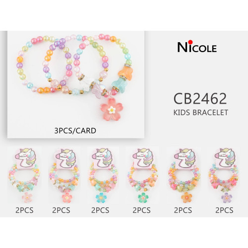 Set of 3 Iridescent Bead Bracelets with Flower Dangle