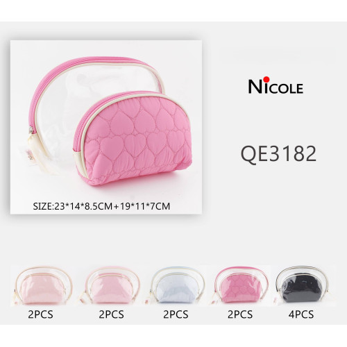 Set of 2 Cosmetic Bags Lg Clear, Sm Quilted