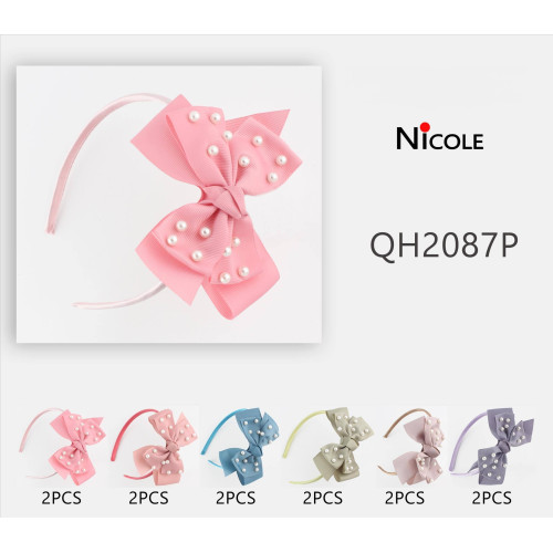 Grosgrain Bows with Pearls on Headband