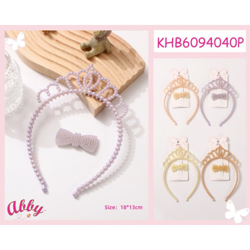 Pearl Crown Headband with Beaded Bow Clip