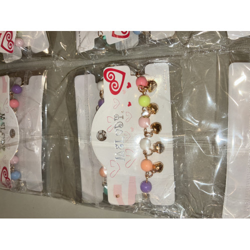 Multi-colored ball bracelet with gold bells