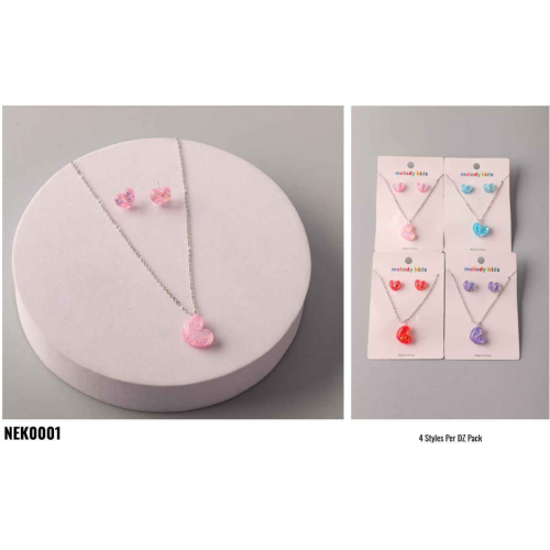 Sparkly Heart Earring and Necklace Set